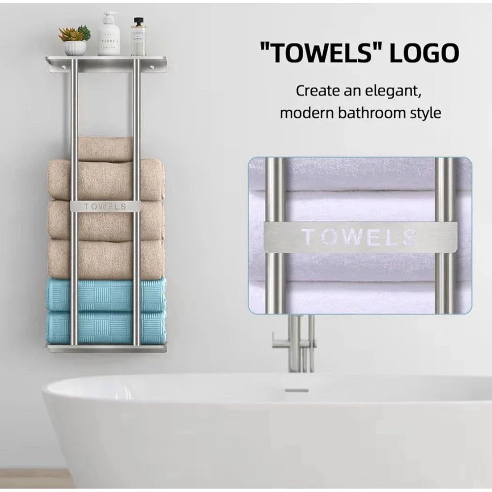 Bathroom Rolled Towel Rack Storage Wall Mounted 30 inch Space Saving Storage NEW